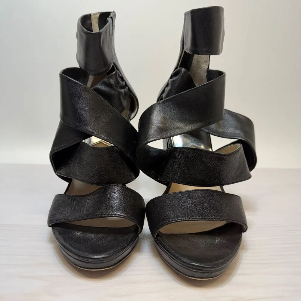 MICHAEL MICHAEL KORS Jennings Black Leather Platform High Heel‎ Sandals 9M